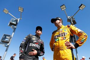 Kyle Busch, right, is hoping fellow Las Vegas native Noah Gragson or one of his Kyle Busch Motorsports teammates can battle their way to victory lane in the Las Vegas 350 at LVMS on Saturday.