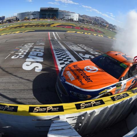 Brad Keselowski survived multiple re-starts to win the inaugural South Point 400 at LVMS on Sept. 16.
