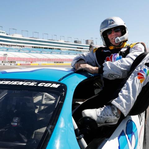 NBC Sports commentator and former NHL All-Star Jeremy Roenick was all smiles after turning some hot laps at Las Vegas Motor Speedway on Wednesday morning.