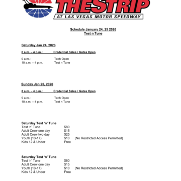 Jan. 24–25, 2026<br>Test 'n' Tune