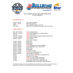 Star Nursery 150 Schedule- Oct. 12-13, 2023
