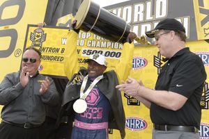 For the second consecutive year, Top Fuel driver Antron Brown clinched a world championship at The Strip at LVMS during the NHRA Toyota Nationals.