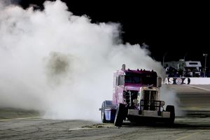 Canadian Isaac Harder won the Big Rigs feature at The Bullring for the second time in three years on Saturday night.