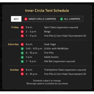 Inner Circle RV Tent Schedule