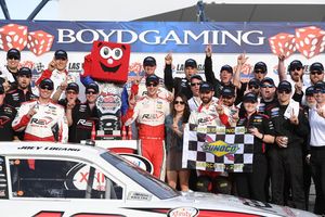 Joey Logano earned his first career victory at LVMS by winning the Boyd Gaming 300 NASCAR Xfinity Series race on Saturday.