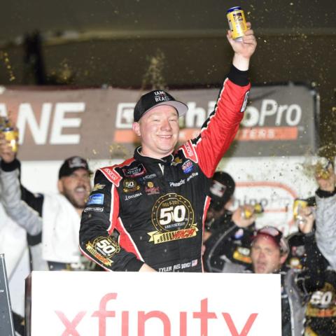 Tyler Reddick won the Rhino Pro Truck Outfitters 300 at LVMS on Saturday night.