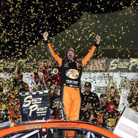 Martin Truex Jr. won the South Point 400 at LVMS on Sunday night, his second win in Las Vegas in the last three years.