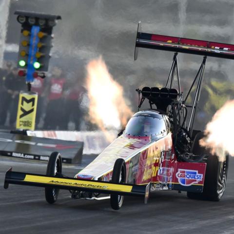 Brittany Force clocked the fastest Top Fuel speed in NHRA history when she hit 338.17 mph at The Strip at LVMS during the first day of the Dodge NHRA Nationals Presented By Pennzoil on Friday.