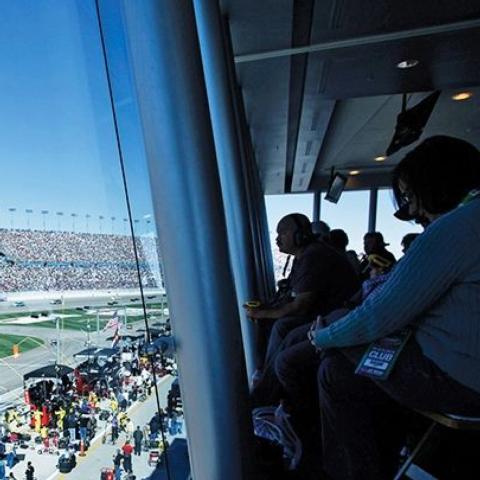 Fans with access to the Blackjack Club get a bird's-eye view of pit road on race day.