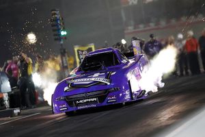 Jack Beckman set Funny Car ET and speed records while securing the No. 1 qualifier position at the NHRA Toyota Nationals at The Strip at LVMS on Saturday.