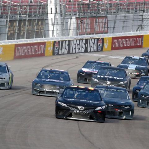 NASCAR stars raced four wide at Las Vegas Motor Speedway during a trio of pack-racing segments of Thursday's NASCAR test session in Las Vegas.