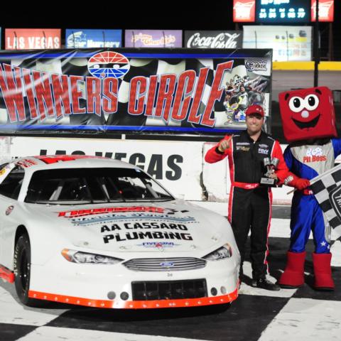 Las Vegas' Chris Clyne ran his winning streak to five races in the NASCAR Super Late Model division at The Bullring on Saturday night.