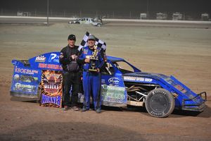 Curtis Van Der Wal was dominant in winning Friday night's IMCA Northern SportMod qualifier at the 19th Annual Duel in the Desert at the Dirt Track at LVMS.