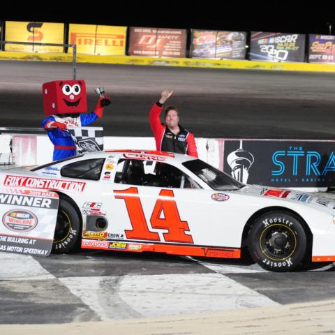 Chris Clyne won his seventh NASCAR Super Late Models race in the last nine events at The Bullring at LVMS on Saturday night.