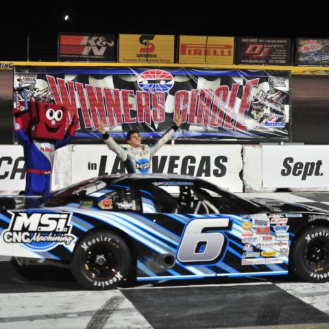 Tyler Fabozzi won the NASCAR Super Late Models 50-lap feature on Pack the Track Night, ending a summer-long drought.