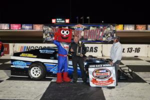 Doug Hamm set a track record in qualifying and then won the NASCAR Modifieds race on a big night for the veteran at The Bullring at LVMS on Saturday.