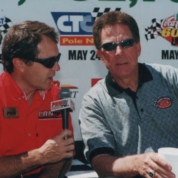 Doug Rice interviews Darrell Waltrip ahead of Pole Night of the Coca-Cola 600 in 1999.