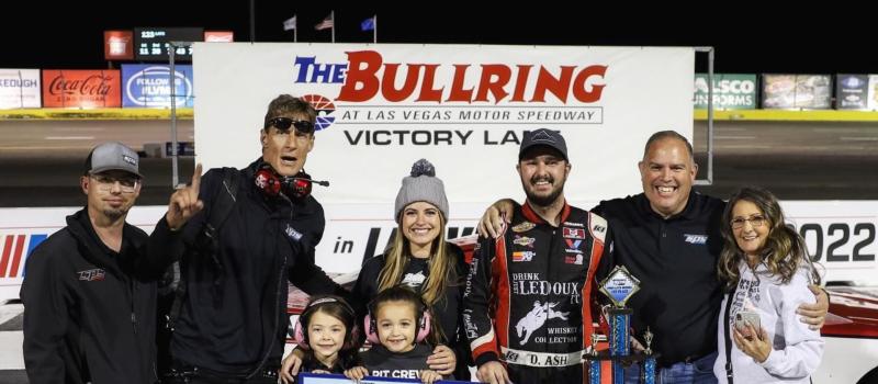 Dustin Ash celebrates in Victory Lane with family and crew.