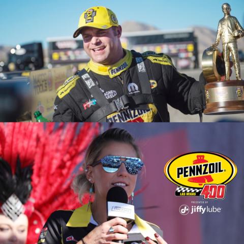 NHRA stars Matt Hagan and Leah Pritchett have been named Grand Marshals of the Pennzoil 400 presented by Jiffy Lube at LVMS on Sunday, March 3.