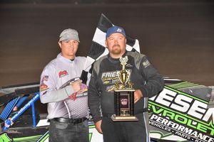 Shawn Harker won the Northern SportMods qualifying feature at the 19th Annual Duel in the Desert at the Dirt Track at LVMS on Thursday night.