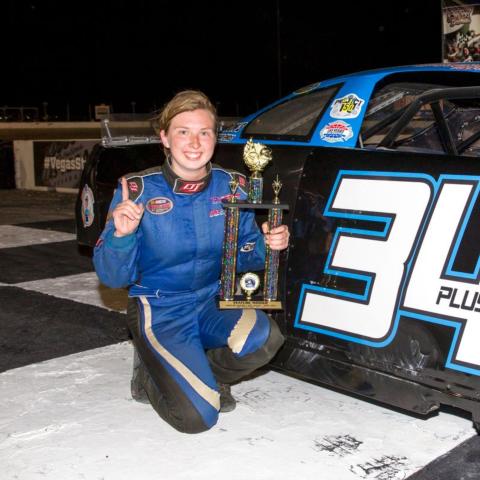 Kayli Barker became the first female driver to win a NASCAR Super Late Model race at The Bullring at LVMS at the Chris Trickle Classic on Saturday night.
