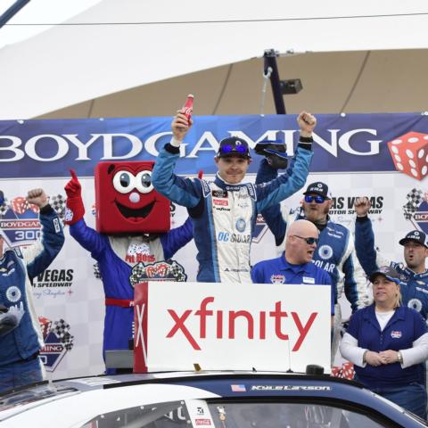 Kyle Larson won the Boyd Gaming 300 NASCAR Xfinity Series race at LVMS on Saturday.