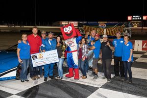 Linny White celebrates winning his second straight Super Late Model 150 at the Senator's Cup Fall Classic at The Bullring at LVMS along with U.S. Senator Dean Heller, his family and crew.
