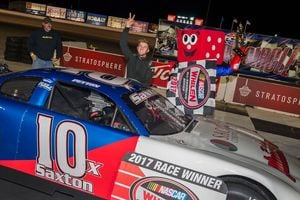 Peyton Saxton earned his first career NASCAR Super Late Models victory in his first try at The Bullring on a night of firsts on Saturday.