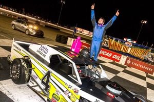 Taylor Miinch used a late-race pass to win the Lucas Oil Modifieds General Tire Bullring 75 presented by Sunoco Fuel at The Bullring at LVMS on Saturday night.