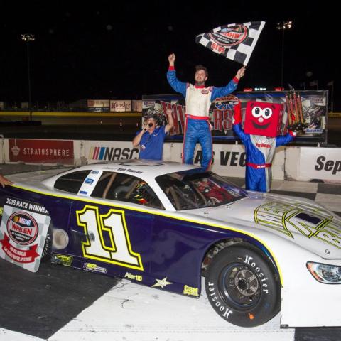 Dustin Ash dominated the 76-lap "Spirit of '76" NASCAR Super Late Models race to secure his 57th career trip to the Winner's Circle.
