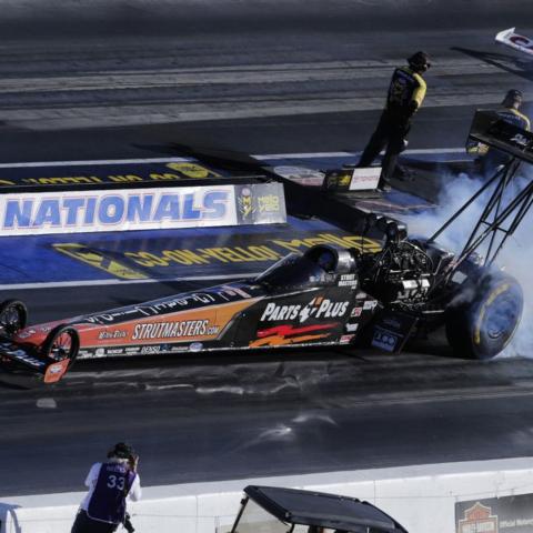 Clay Millican was the top qualifier in Top Fuel at the NHRA Toyota Nationals at The Strip at LVMS on Saturday.