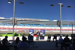LVMS President Chris Powell was one of the featured speakers at Monday's press conference to announce an NDOT project that will widen I-15 and Las Vegas Blvd. from Craig Road north to the speedway.