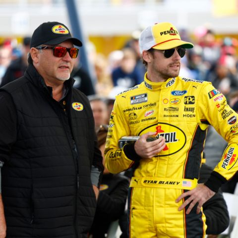 Ryan Blaney during drivers meeting