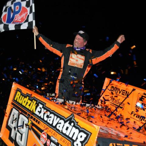 Tim Shaffer won a wreck-heavy 30-lap World of Outlaws feature at the LVMS Dirt Track on Wednesday night.