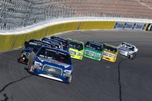 NASCAR Camping World Truck Series drivers practiced in packs during Thursday's two practice sessions at LVMS the day before the Stratosphere 200.